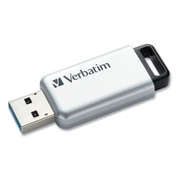 Essendant Verbatim Store  n  Go Secure Pro USB Flash Drive with AES 256 Encryption  128 GB  Silver
