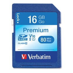Essendant Verbatim 16GB Premium SDHC Memory Card  UHS-I V10 U1 Class 10  Up to 80MB/s Read Speed