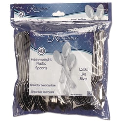 Essendant&nbsp;WNA Reflections Heavyweight Plastic Utensils  Spoon  Silver  40/Pack  8 Packs/Carton