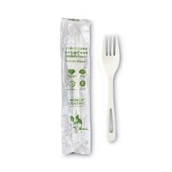 Essendant&nbsp;World Centric TPLA Compostable Cutlery  Fork  Plastic  White  750/Carton