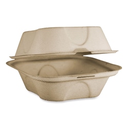 Essendant&nbsp;World Centric Fiber Hinged Containers  Burger Box  6 5x6x3 2  Natural  Paper  500/Carton