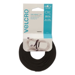 Essendant&nbsp;VELCRO Brand ONE-WRAP Pre-Cut Thin Ties  0 25x8  Black  25/Pack
