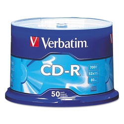 Essendant&nbsp;Verbatim CD-R Recordable Disc  700 MB/80min  52x  Spindle  Silver  50/Pack