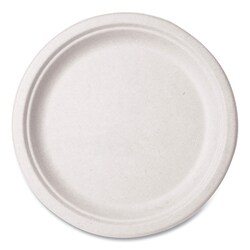 Essendant&nbsp;Vegware Nourish Molded Fiber Tableware  Compostable  Plate  Sugarcane  10 dia  White  500/Carton