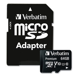 Essendant&nbsp;Verbatim 64GB Premium microSDXC Memory Card with Adapter  UHS-I V10 U1 Class 10  Up to 90MB/s Read Speed