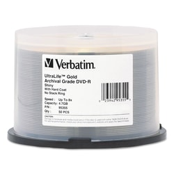 Essendant&nbsp;Verbatim UltraLife Gold Archival Grade DVD-R  4 7 GB  16x  Spindle  Gold  50/Pack