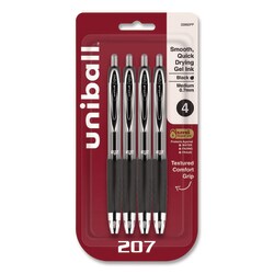 Essendant&nbsp;uniball Signo 207 Gel Pen  Retractable  Medium 0 7 mm  Black Ink  Smoke/Black Barrel  4/Pack