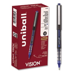 Essendant&nbsp;uniball VISION Rollerball Pen  Stick  Extra-Fine 0 5 mm  Blue Ink  Gray/Blue/Clear Barrel  Dozen
