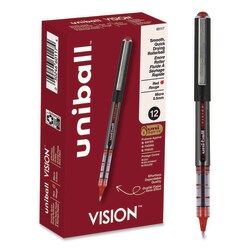 Essendant&nbsp;uniball VISION Rollerball Pen  Stick  Extra-Fine 0 5 mm  Red Ink  Gray/Red/Clear Barrel  Dozen