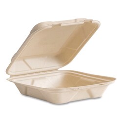 Essendant&nbsp;Vegware Nourish Molded Fiber Takeout Containers  Compostable  7 9x7 9x2 9  White  Sugarcane  200/Carton