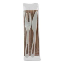 Essendant&nbsp;World Centric TPLA Compostable Cutlery  Fork/Knife/Napkin  Plastic  White  500/Carton