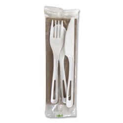 Essendant&nbsp;World Centric TPLA Compostable Cutlery  Fork/Knife/Napkin/Spoon  Plastic  White  250/Carton