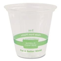 Essendant&nbsp;World Centric PLA Clear Cold Cups  3 oz  Plastic  Clear  2 500/Carton