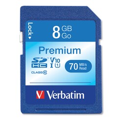 Essendant&nbsp;Verbatim 8GB Premium SDHC Memory Card  UHS-1 V10 U1 Class 10  Up to 70MB/s Read Speed