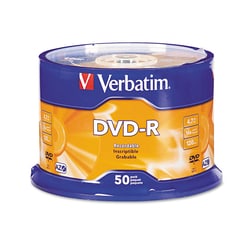 Essendant&nbsp;Verbatim DVD-R Recordable Disc  4 7 GB  16x  Spindle  Silver  50/Pack