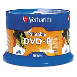 Essendant&nbsp;Verbatim DVD-R Recordable Disc  4 7 GB  16x  Spindle  White  50/Pack