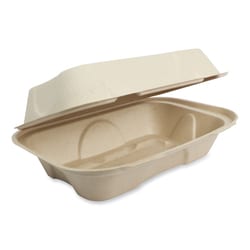 Essendant&nbsp;World Centric Fiber Hinged Containers  Hoagie Box  9 2x6 4x3 1  Natural  Paper  500/Carton