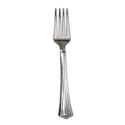 Essendant&nbsp;WNA Heavyweight Plastic Forks  Reflections Design  Silver  600/Carton