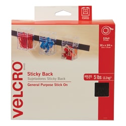 Essendant&nbsp;VELCRO Brand Sticky-Back Fasteners  Removable Adhesive  0 75x30 ft  Black