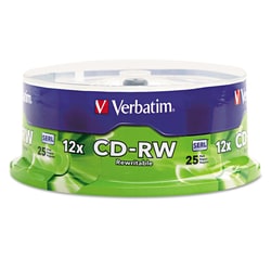 Essendant&nbsp;Verbatim CD-RW Rewritable Disc  700 MB/80 min  12x  Spindle  Silver  25/Pack