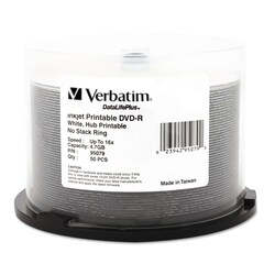 Essendant&nbsp;Verbatim DVD-R DataLife Plus Printable Recordable Disc  4 7 GB 16x  Spindle  White  50/Pack