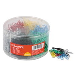 Essendant&nbsp;Universal Plastic-Coated Paper Clips with Six-Compartment Dispenser Tub  3  Assorted Colors  1 000/Pack