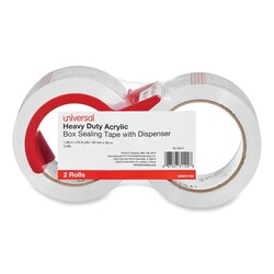 Essendant&nbsp;Universal Heavy-Duty Acrylic Box Sealing Tape with Dispenser  3 Core  1 88x54 6 yds  Clear  2/Pack