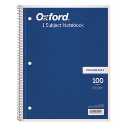 Essendant&nbsp;Oxford Coil-Lock Wirebound Notebook  3-Hole Punched  Medium/College Rule  Randomly Assorted Covers  (100) 11x8 5 Sheets