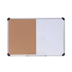 Essendant&nbsp;Universal Combination Dry Erase/Bulletin Board  36x24  Tan/White Surface  Black/Satin Aluminum Frame