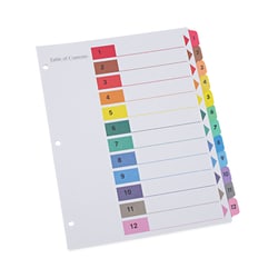 Essendant Universal Deluxe Table of Contents Dividers for Printers  12-Tab  1 to 12  Table Of Contents  11x8 5  White  6 Sets