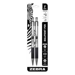 Essendant&nbsp;Zebra F-301 Ballpoint Pen  Retractable  Fine 0 7 mm  Black Ink  Stainless Steel/Black Barrel  2/Pack
