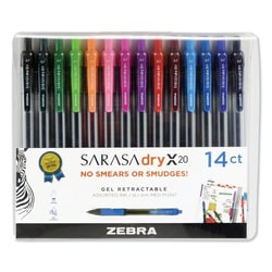 Essendant&nbsp;Zebra Sarasa Dry Gel X20 Gel Pen  Retractable  Medium 0 7 mm  Assorted Ink and Barrel Colors  14/Pack