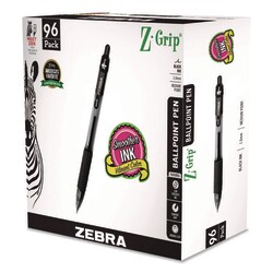 Essendant&nbsp;Zebra Z-Grip Ballpoint Pen  Retractable  Medium  1 mm  Black Ink  Clear/Black Barrel  96/Pack