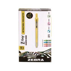 Essendant&nbsp;Zebra Z-Grip Retractable Highlighter Markers  Assorted Neon Ink  Chisel Tip  Assorted Neon Barrel  Dozen
