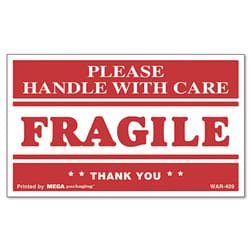 Essendant&nbsp;Universal Printed Message Self-Adhesive Shipping Labels  FRAGILE Handle with Care  3x5  Red/Clear  500/Roll