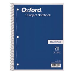 Essendant&nbsp;Oxford Coil-Lock Wirebound Notebook  3-Hole Punch  Medium/College Rule  Randomly Assorted Cover Color  (70) 10 5x8 Sheets
