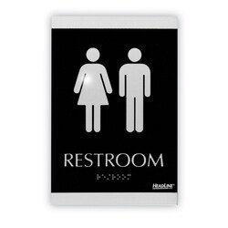 Essendant&nbsp;Headline Sign Century Series Office Sign  Men/Women Restroom  6x9  Black/Silver
