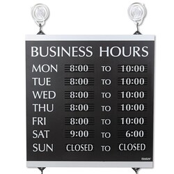 Essendant&nbsp;Headline Sign Century Series Business Hours Sign  Heavy-Duty Plastic  13x14  Black