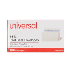 Essendant&nbsp;Universal Peel Seal Strip Security Tint Business Envelope  6 3/4  Square Flap  Self-Adhesive Closure  3 63x6 5  White  100/Box