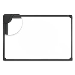 Essendant&nbsp;Universal Design Series Deluxe Magnetic Steel Dry Erase Marker Board  47 24x35 43  White Surface  Black Aluminum/Plastic Frame