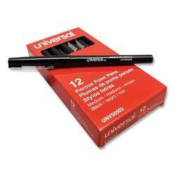 Essendant&nbsp;Universal Porous Point Pen  Stick  Medium 0 7 mm  Black Ink  Black Barrel  Dozen