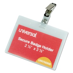 Essendant&nbsp;Universal Deluxe Clear Badge Holder w/Garment-Safe Clips  2 25x3 5  White Insert  50/Box
