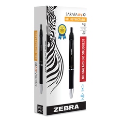 Essendant&nbsp;Zebra Sarasa Dry Gel X1 Gel Pen  Retractable  Medium 0 7 mm  Black Ink  Black Barrel  12/Pack