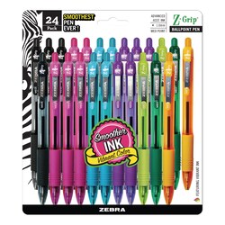 Essendant&nbsp;Zebra Z-Grip Ballpoint Pen  Retractable  Medium 1 mm  Assorted Artistic Ink and Barrel Colors  24/Pack