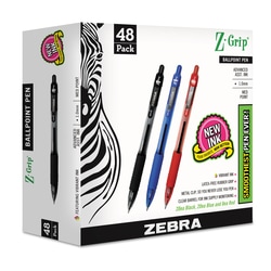 Essendant&nbsp;Zebra Z-Grip Ballpoint Pen  Retractable  Medium 1 mm  Assorted Ink and Barrel Colors  48/Pack