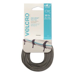 Essendant&nbsp;VELCRO Brand ONE-WRAP Pre-Cut Thin Ties  0 5x15  Black/Gray  30/Pack