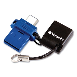 Essendant&nbsp;Verbatim Store n  Go Dual USB 3 0 Flash Drive for USB-C Devices  64 GB  Blue