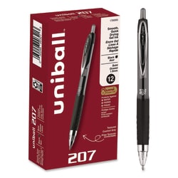 Essendant&nbsp;uniball Signo 207 Gel Pen  Retractable  Bold 1 mm  Black Ink  Smoke/Black Barrel  Dozen