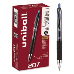 Essendant&nbsp;uniball Signo 207 Gel Pen  Retractable  Bold 1 mm  Blue Ink  Smoke/Black/Blue Barrel  Dozen