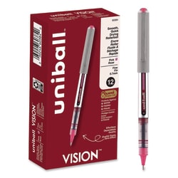 Essendant&nbsp;uniball VISION Rollerball Pen  Stick  Fine 0 7 mm  Pink Ink  Silver/Pink/Clear Barrel  Dozen
